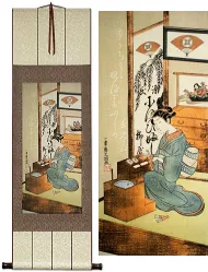 Ofuji of the Yanagi Shop Japanese Woodblock Print Repro Hanging Scroll
