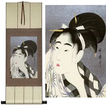 The Face of Oshun Japanese Woman Woodblock Print Repro Hanging Scroll