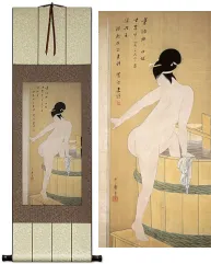 Bathing in Cold Water Japanese Nude Woman Woodblock Print Repro Scroll