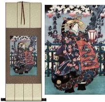 Japanese Geisha Actress Woman Silk Wall Scroll
