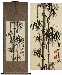 Handmade Black Ink Asian Bamboo Wall Scroll