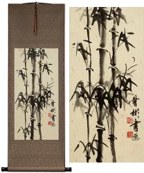 Handmade Black Ink Asian Bamboo Wall Scroll