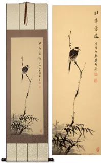 Shrike Perched in a Dead Tree<br>Hand-Painted Wall Scroll