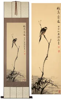 Shrike Perched in a Dead Tree<br>Hand-Painted Wall Scroll