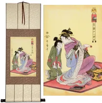 Hour of the Dog<br>Japanese Woman and Servant Woodblock Print Repro<br>Hanging Scroll