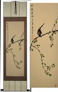 Listen to the Spring Breeze Bird on Branch Wall Scroll