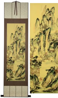Men on the Bridge Ancient Asian Landscape Print Scroll