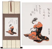 The Courtesan Kasugano Writing a Letter Japanese Print Repro Wall Scroll