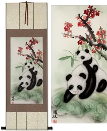 Panda Bears Asian Wall Scroll Asian Art