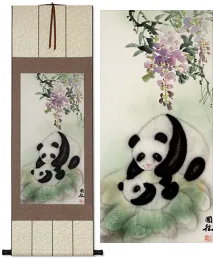 Panda Bears Asian Wall Scroll Asian Art