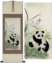 Panda Bears Asian Wall Scroll Painting
