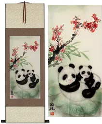 Panda Bears Asian Wall Scroll Painting
