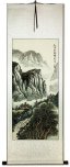 Mountains Waterfall and River Village Home - Chinese Landscape Wall Scroll