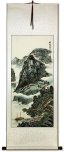 Mountains River Boats, and Village Homes - Chinese Landscape Wall Scroll
