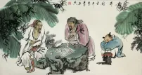 Big Men Playing Chess (Weiqi) Painting