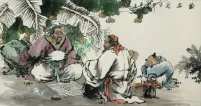 Ancient Chinese Chess<br>Antique Style Watercolor Painting
