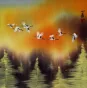 Cranes Taking Flight in Autumn Asian Watercolor Art Watercolor Painting