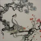 Woman and Plum Blossoms Abstract  Asian Art