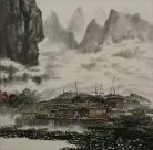 Asian River Boat Home Landscape Painting