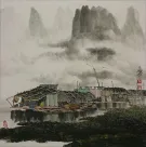 Chinese River Boat Life<br>Landscape Painting