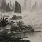 Chinese River Boat Lifestyle Landscape Painting