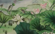 Small Birds and Beautiful Lotus Painting