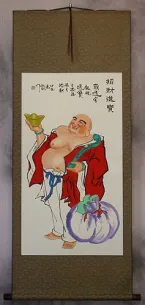 Happy Buddha Brings Treasures Chinese Scroll