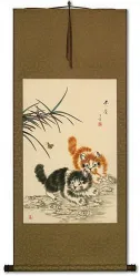 Playful Chinese Kittens Wall Scroll