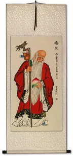 God of Longevity Holding Peach - Chinese Scroll