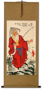 Old Man Fishing Fun Chinese Scroll
