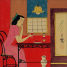 Asian Woman Drinking<br>Modern Art Painting