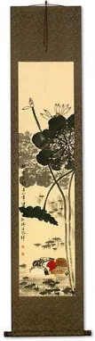 Mandarin Ducks & Lotus Flowers - Together Forever - Chinese Scroll