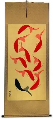 Nine Abstract Fish<br>Large Wall Scroll