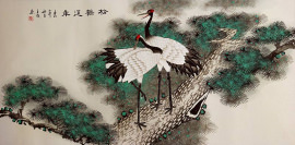 Pine Tree and Cranes Longevity<br>Large Painting