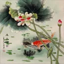 Koi Fish and Lotus Flower Asian Art