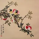  Bird and Peach Tree Painting