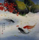 Year In, Year Out, Have Riches Koi Fish and Red Leaves Watercolor Picture