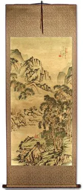 Pine Mountains Serenity<br>Chinese Landscape Print Wall Scroll
