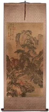 Clear River and Pine Trees<br>Ancient Landscape Print Wall Scroll