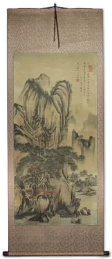 Mountains and Waterfalls Ancient Landscape Print Wall Scroll