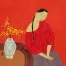 Woman and Plum Blossom Vase<br>Modern Asian Art Painting