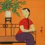 Woman and Bonsai Modern Asian Art Painting
