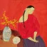 Woman and Plum Blossom Vase Modern Asian Art Painting