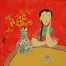 Woman and Flower Vase Asian Modern Art Painting
