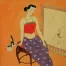 Asian Woman with Cat Modern Chinese Art Painting