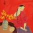 Woman, Cat, and Plum Blossom Vase Modern Art Painting