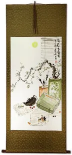 Traditional Antique-Style Plum Blossom Still Life - Large Wall Scroll