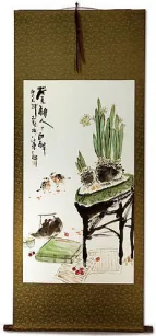 Traditional Antique-Style Bonsai/Penzai Still Life - Large Wall Scroll