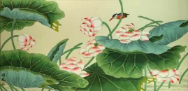 Little Bird and Beautiful Lotus Painting