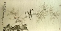Birds on Bamboo Large Painting